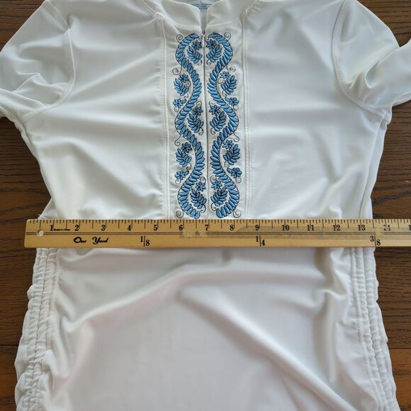 Cabana Life Womens Top sz S White Blue Embroidered convertible ruched rashguard - Picture 10 of 13